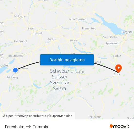 Ferenbalm to Trimmis map