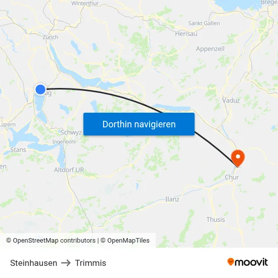 Steinhausen to Trimmis map