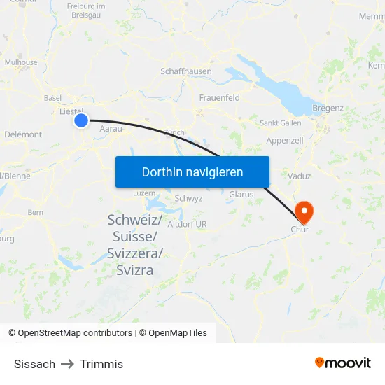 Sissach to Trimmis map