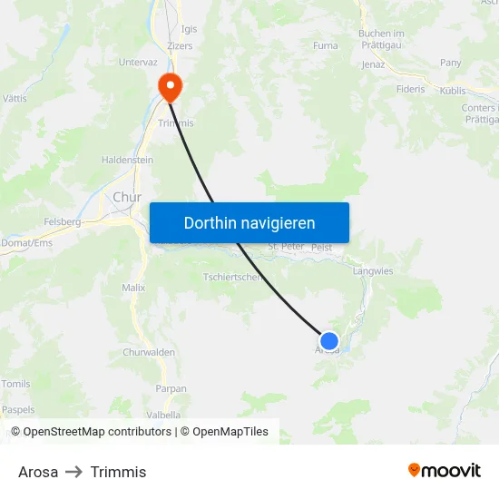 Arosa to Trimmis map