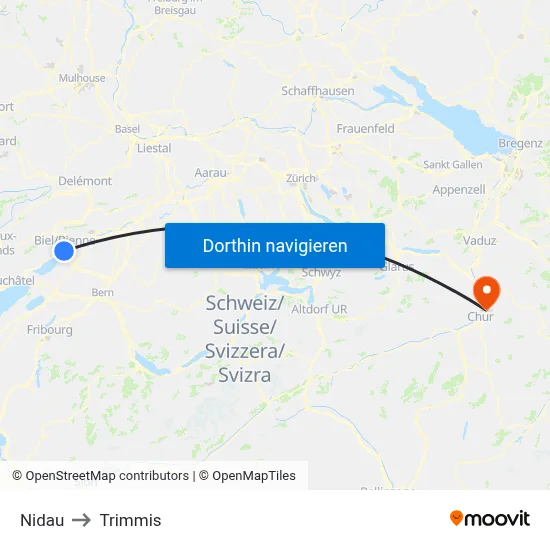 Nidau to Trimmis map