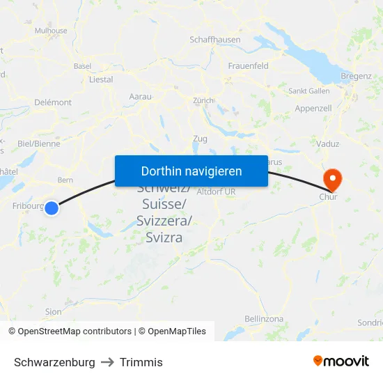 Schwarzenburg to Trimmis map