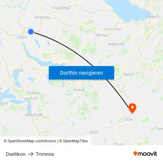 Dietlikon to Trimmis map