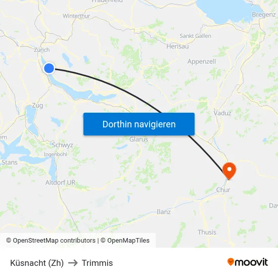 Küsnacht (Zh) to Trimmis map