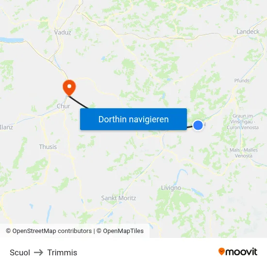 Scuol to Trimmis map