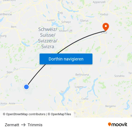 Zermatt to Trimmis map