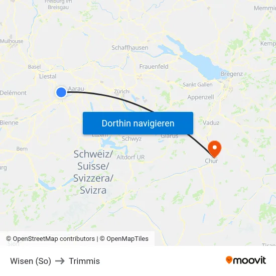 Wisen (So) to Trimmis map