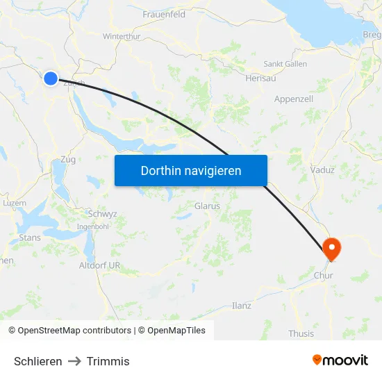 Schlieren to Trimmis map