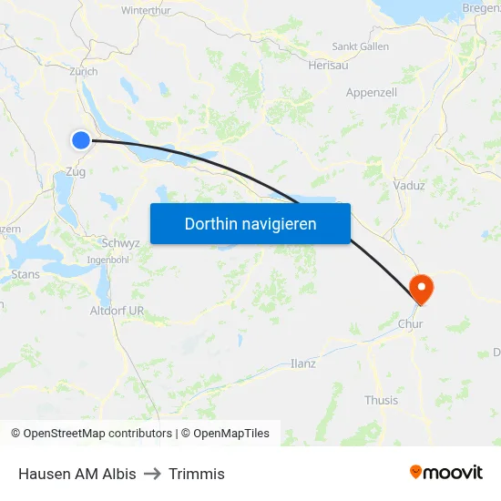 Hausen AM Albis to Trimmis map