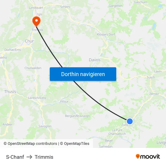 S-Chanf to Trimmis map