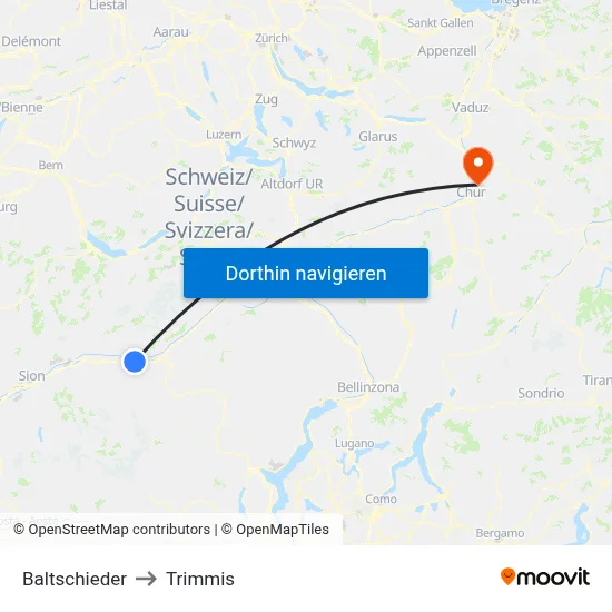 Baltschieder to Trimmis map