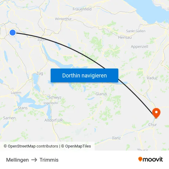 Mellingen to Trimmis map
