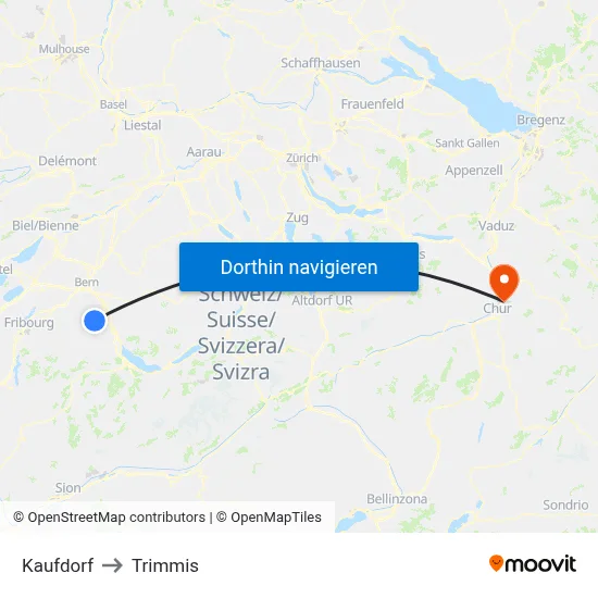 Kaufdorf to Trimmis map