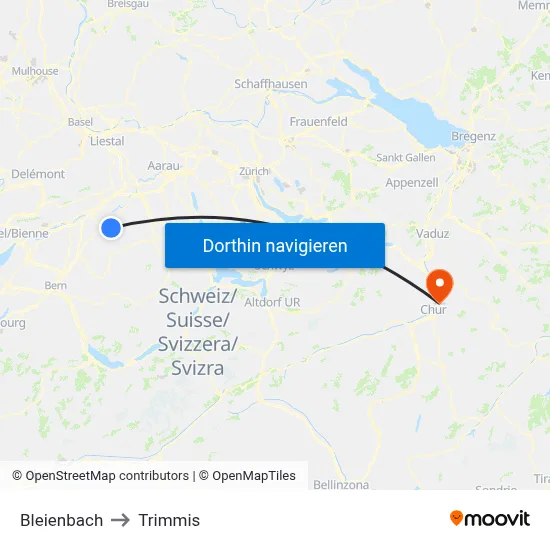 Bleienbach to Trimmis map