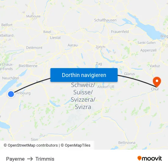 Payerne to Trimmis map