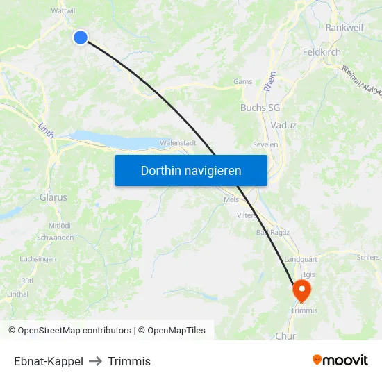 Ebnat-Kappel to Trimmis map