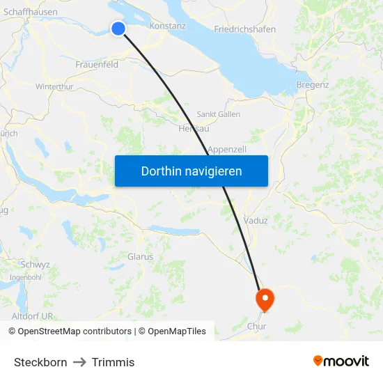 Steckborn to Trimmis map