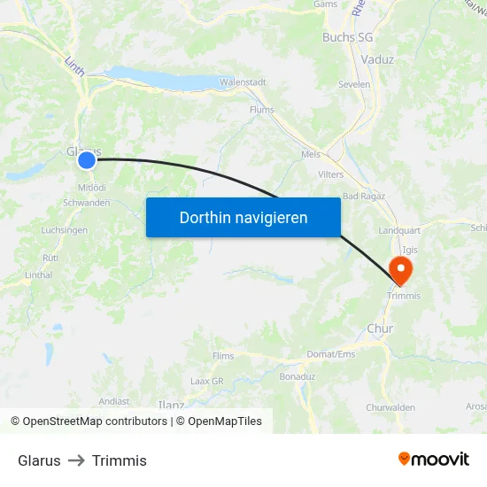 Glarus to Trimmis map