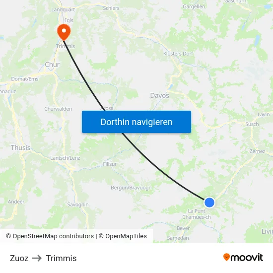 Zuoz to Trimmis map