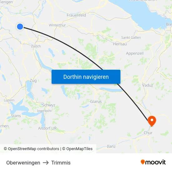 Oberweningen to Trimmis map