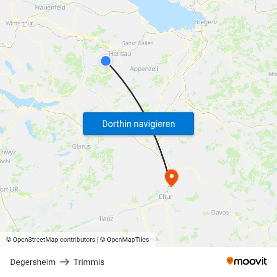 Degersheim to Trimmis map
