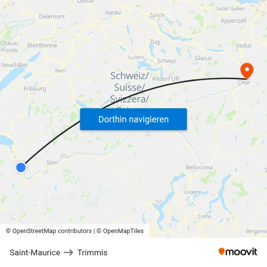 Saint-Maurice to Trimmis map