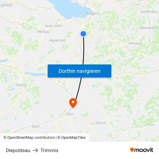 Diepoldsau to Trimmis map