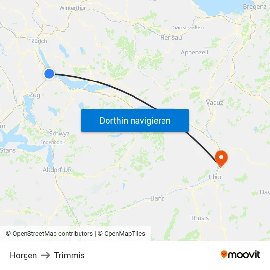 Horgen to Trimmis map