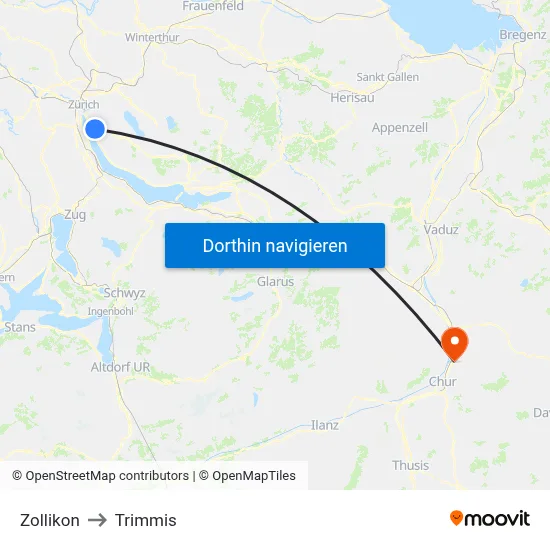 Zollikon to Trimmis map