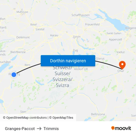 Granges-Paccot to Trimmis map