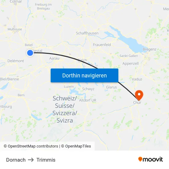 Dornach to Trimmis map