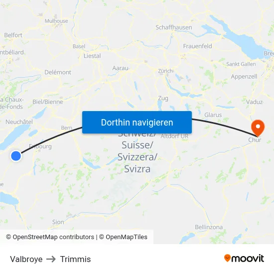 Valbroye to Trimmis map
