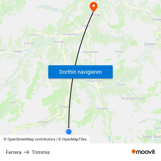 Ferrera to Trimmis map