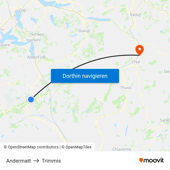 Andermatt to Trimmis map