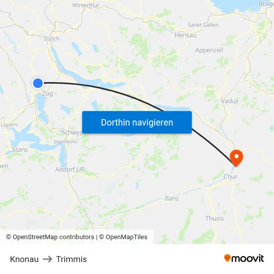 Knonau to Trimmis map