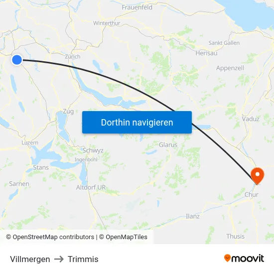 Villmergen to Trimmis map