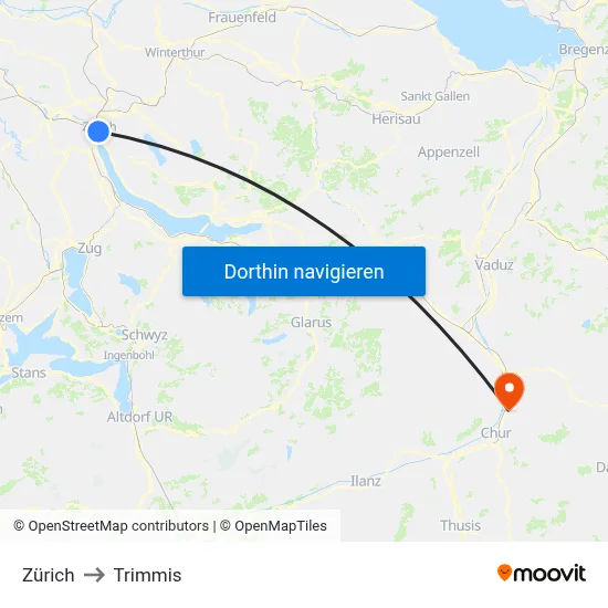 Zürich to Trimmis map