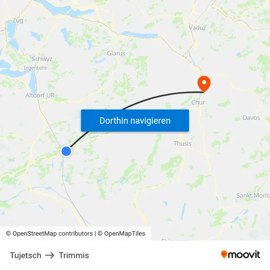 Tujetsch to Trimmis map
