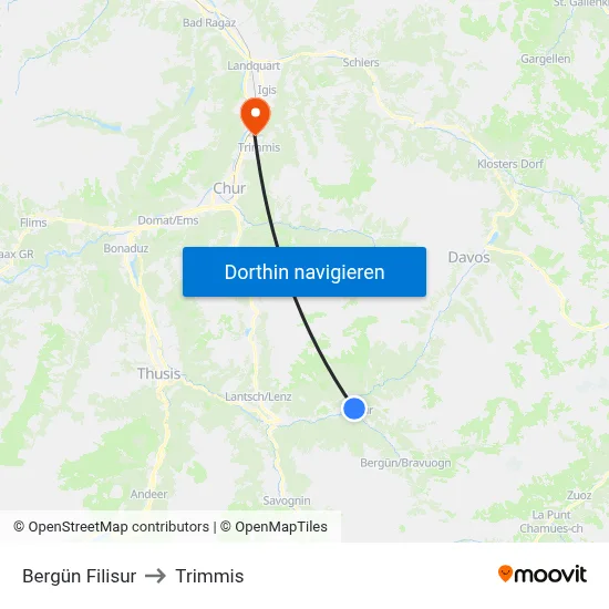 Bergün Filisur to Trimmis map