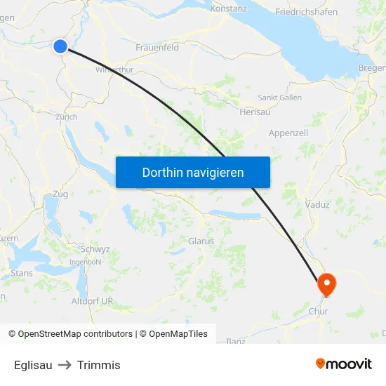 Eglisau to Trimmis map