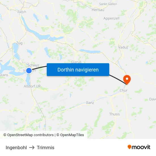 Ingenbohl to Trimmis map