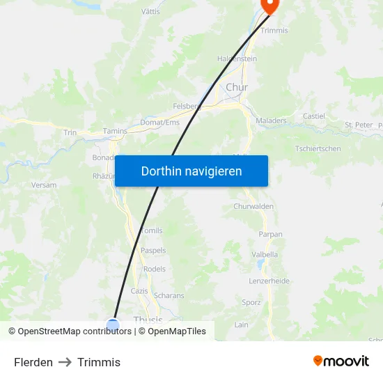 Flerden to Trimmis map