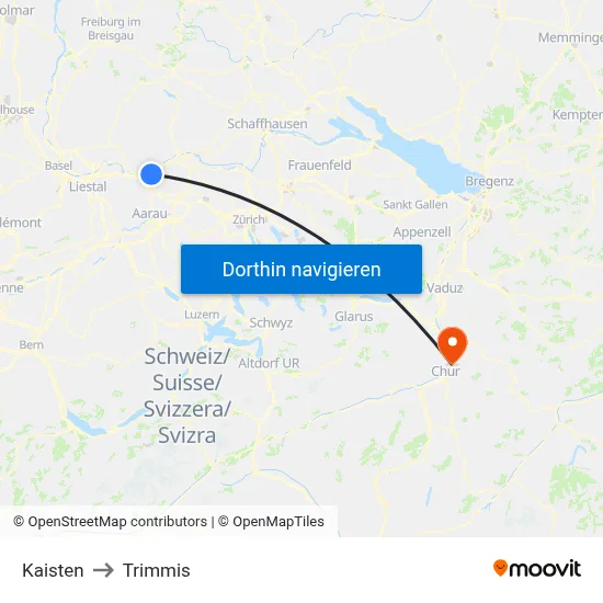 Kaisten to Trimmis map