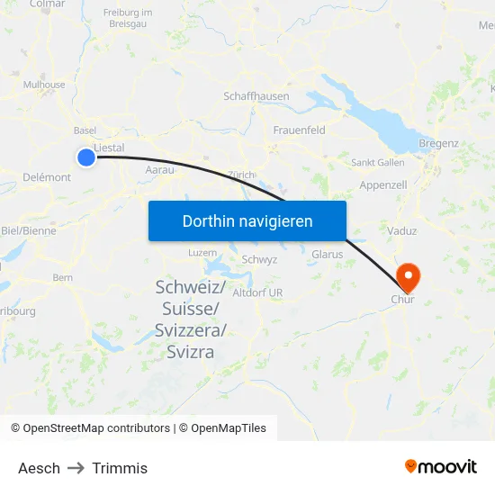 Aesch to Trimmis map
