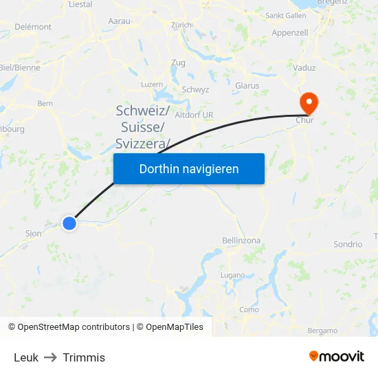 Leuk to Trimmis map