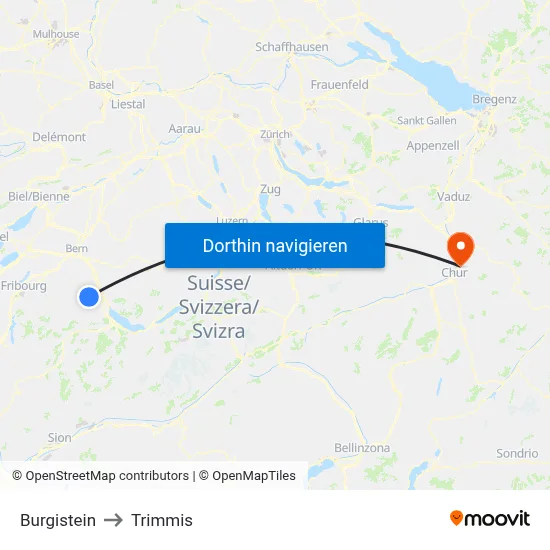 Burgistein to Trimmis map
