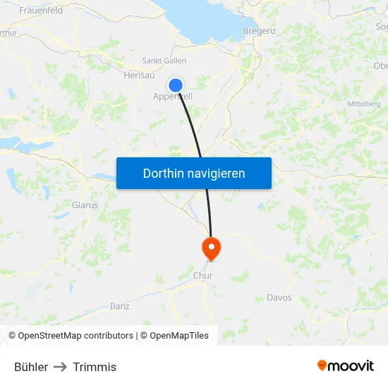 Bühler to Trimmis map