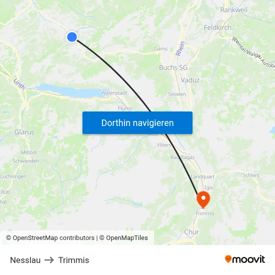 Nesslau to Trimmis map