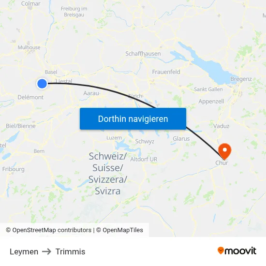 Leymen to Trimmis map