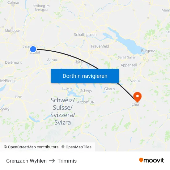 Grenzach-Wyhlen to Trimmis map